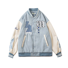 Vintage Embroidery Flame Varsity Jacket