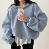 Solid Color Half Zip Up Oversized Sweatshirt