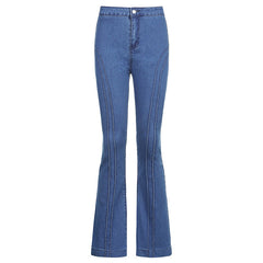 Mid-Waist Retro Split Blue Jeans
