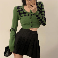 Vintage Crop Argyle Cardigan