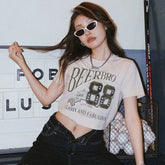 Vintage Logo Printed Short Sleeve Crop Top
