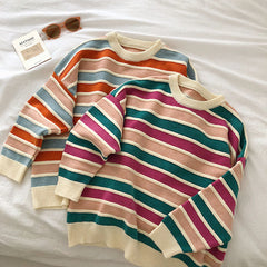 New Korean fan chic small color matching striped sweater