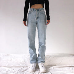 Retro high-rise straight-leg denim pant