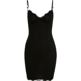 V Neck Lace Trim Bodycon Mini Dress