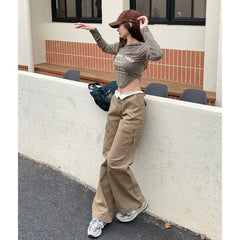 Ruched Khaki Baggy Cargo Pants