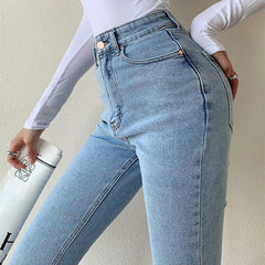 Washed High Waist Slim Flare Jeans