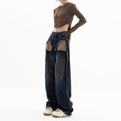 Patchwork Distressed Cargo Jeans