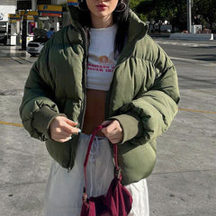 Army Green Zip Up Puffer Jacket