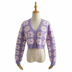 Pointelle Knit Floral Crop Cardigan