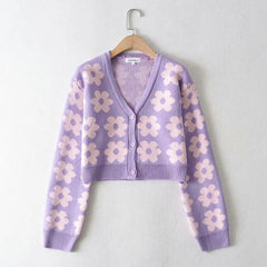 Pointelle Knit Floral Crop Cardigan