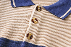 Polo Neck Button Striped Sweater