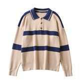 Polo Neck Button Striped Sweater