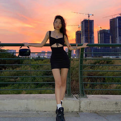 Sling V-neck Halter Sexy Hollow Slim Fit Hip Dress