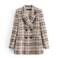 Plaid Texture Double-Breasted Casual Blazer