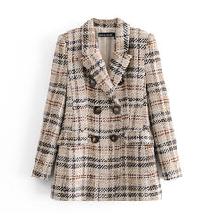 Plaid Texture Double-Breasted Casual Blazer