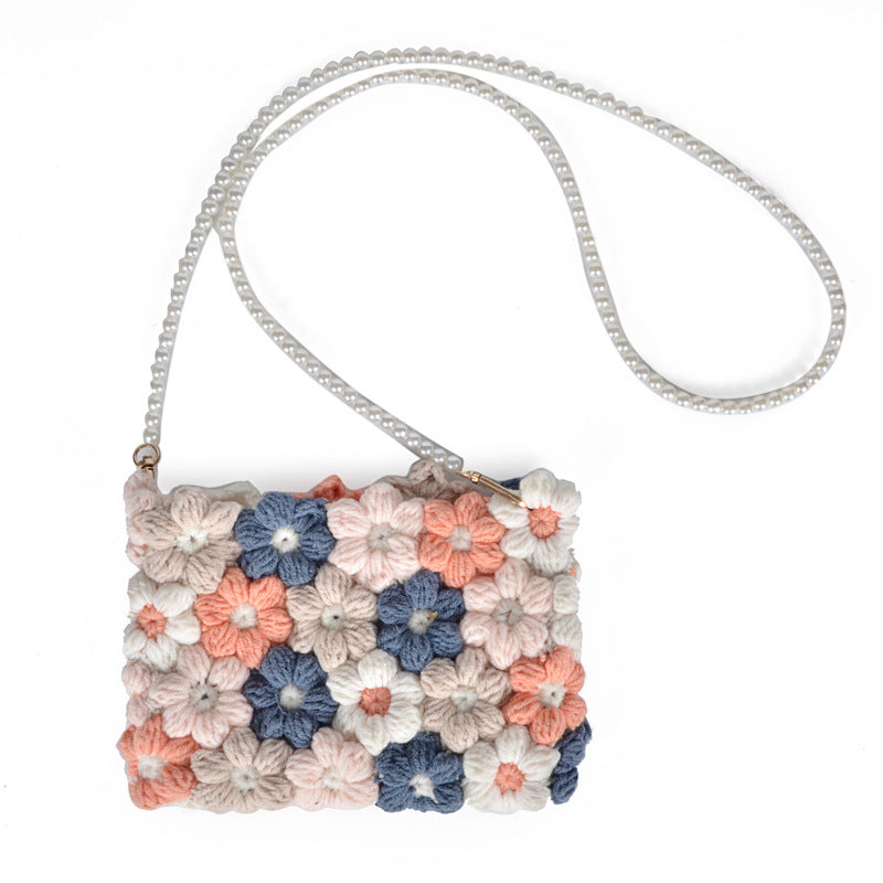 Pearl Flower Hand-Woven Crossbody Handbag