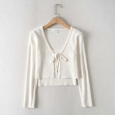 Flat-mouth Threaded Camisole Knitted Cardigan