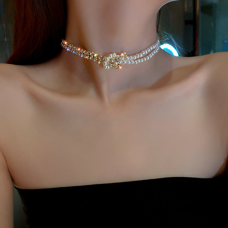 Pearl Crystal Choker Necklaces