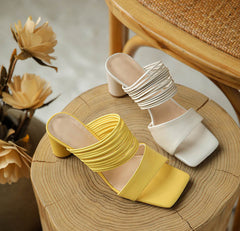 Fashion Lady's Block Heel Square Toe Sandals