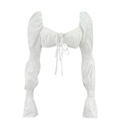 Sexy Trumpet Sleeve Lace-up Folds Top