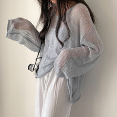 Oversized Long Sleeve Crochet Knit Top