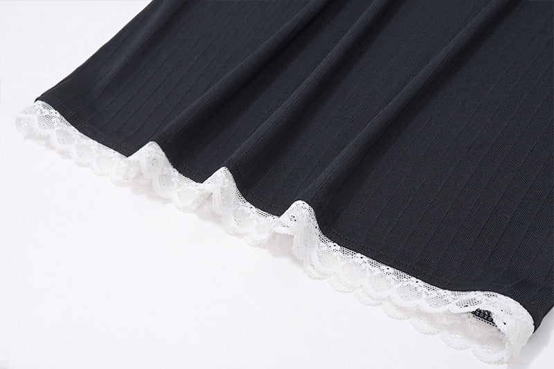 Off Shoulder Lace Splice Tie Up Long Sleeve Mini Dress