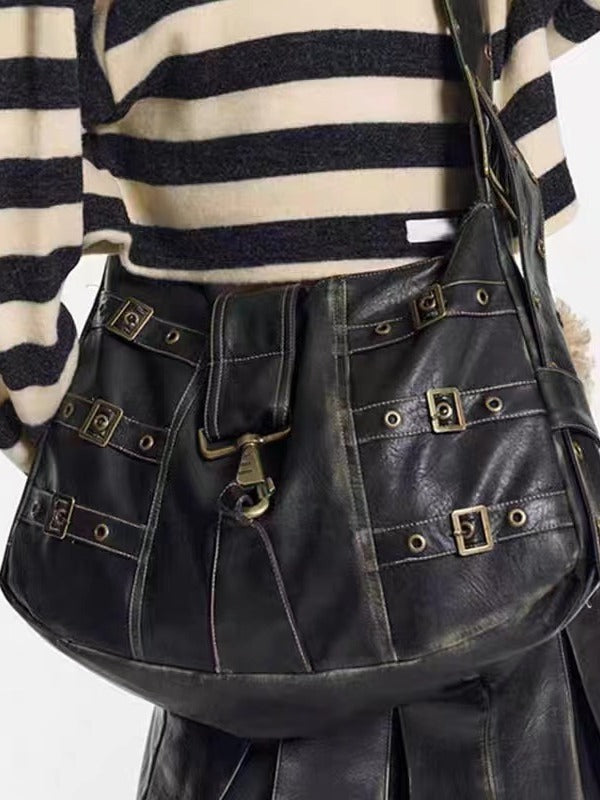 Buckled Strap Pu Leather Shoulder Bag