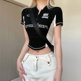 Half Zip Logo Graphic Crop Top
