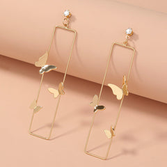 Long Geometric Metal Pop-up Butterfly Earrings