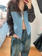 Vintage Color Block Zip Up Jacket