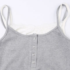 Patchwork Lace Button Up Crop Cami Top