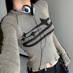 Street Tattered Splice Frayed Hem Sweater