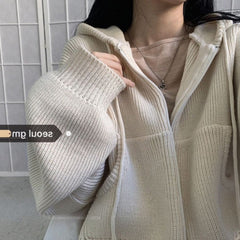 Hooded Zip Up Knit Cardigan