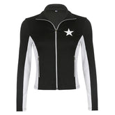 Contrast Star Print Zip Up Jacket