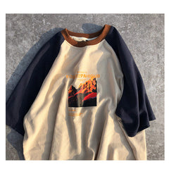 Vintage Print Raglan Short Sleeve Tee