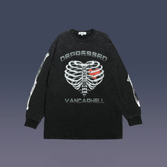 Loose Long-sleeved Retro Distressed Skull Love Print Sweatshirt