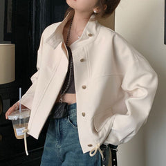 Solid Color Oversized Button Jacket