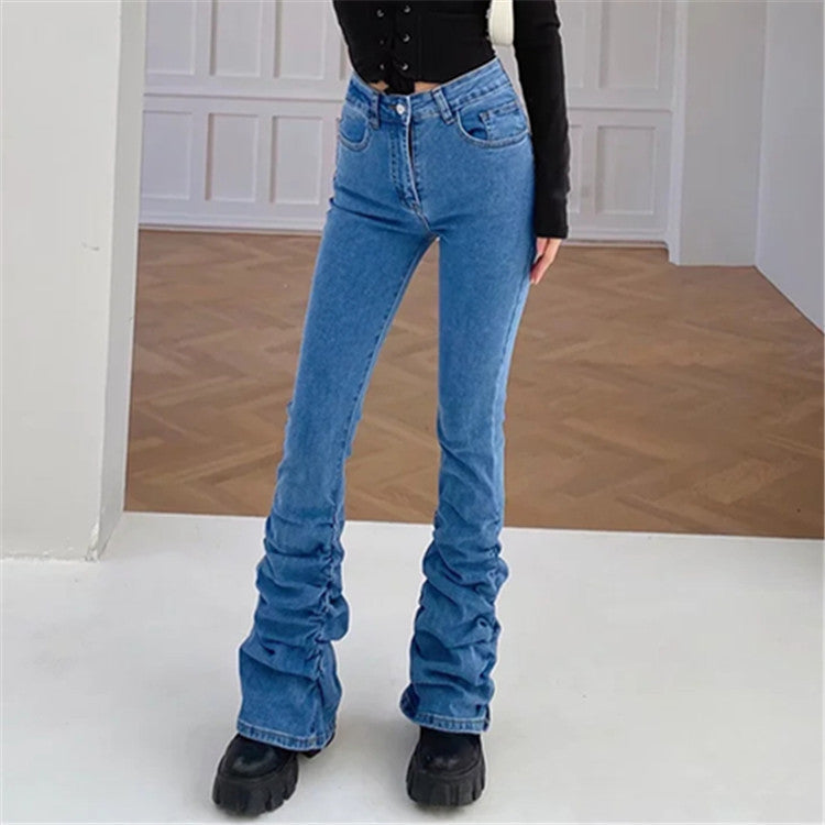 High Waist Gathered Bootcut Jeans