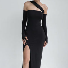 Solid High Slit Multi Wearing Design Bandeau Maxi Dress