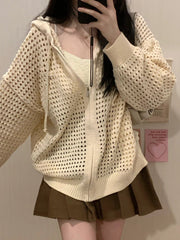 Knit All Over Cutout Hooded Cardigan
