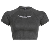 Street Embroidery Print Short Sleeve Tee