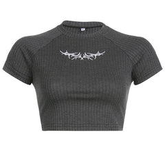 Street Embroidery Print Short Sleeve Tee