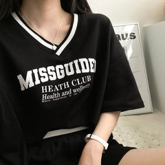 V-neck Oversized Short sleeve Tee Two-piece Set