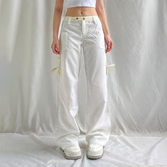 White Cargo Pocket Straight-Leg Pants