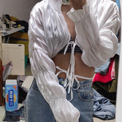 Tie Front Fairycore Long Sleeve Blouse