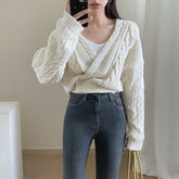 Cross Over Crop Cable Knit Cardigan