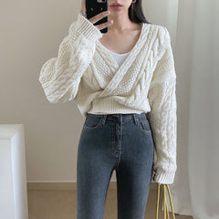 Cross Over Crop Cable Knit Cardigan