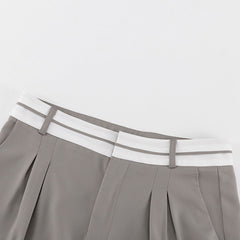 Patchwork Waist Baggy Pleated Tailored Pants