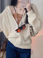 Knit All Over Cutout Hooded Cardigan