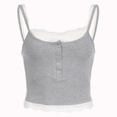 Patchwork Lace Button Up Crop Cami Top